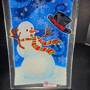 Peggy Karr, "Windy Snowman" 9.5 Inches X 5.5 Inches Signed Holiday Plate In Box